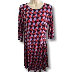 Tracy Negoshian Dress.Flowy. Red, blue and purple. Geometric. Size Medium
